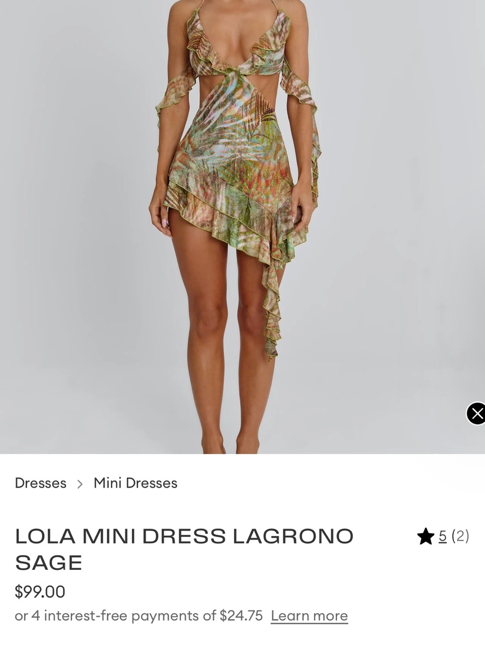 OUTCAST Lola Mini Dress in Sage SIZE S NWT